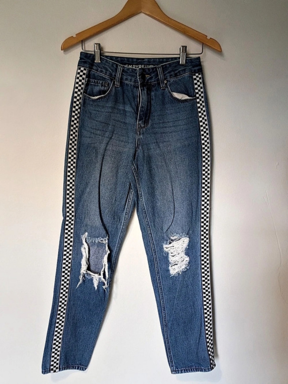 Empyre Mom Jean Checkered Side Stripe Jeans Waist 0